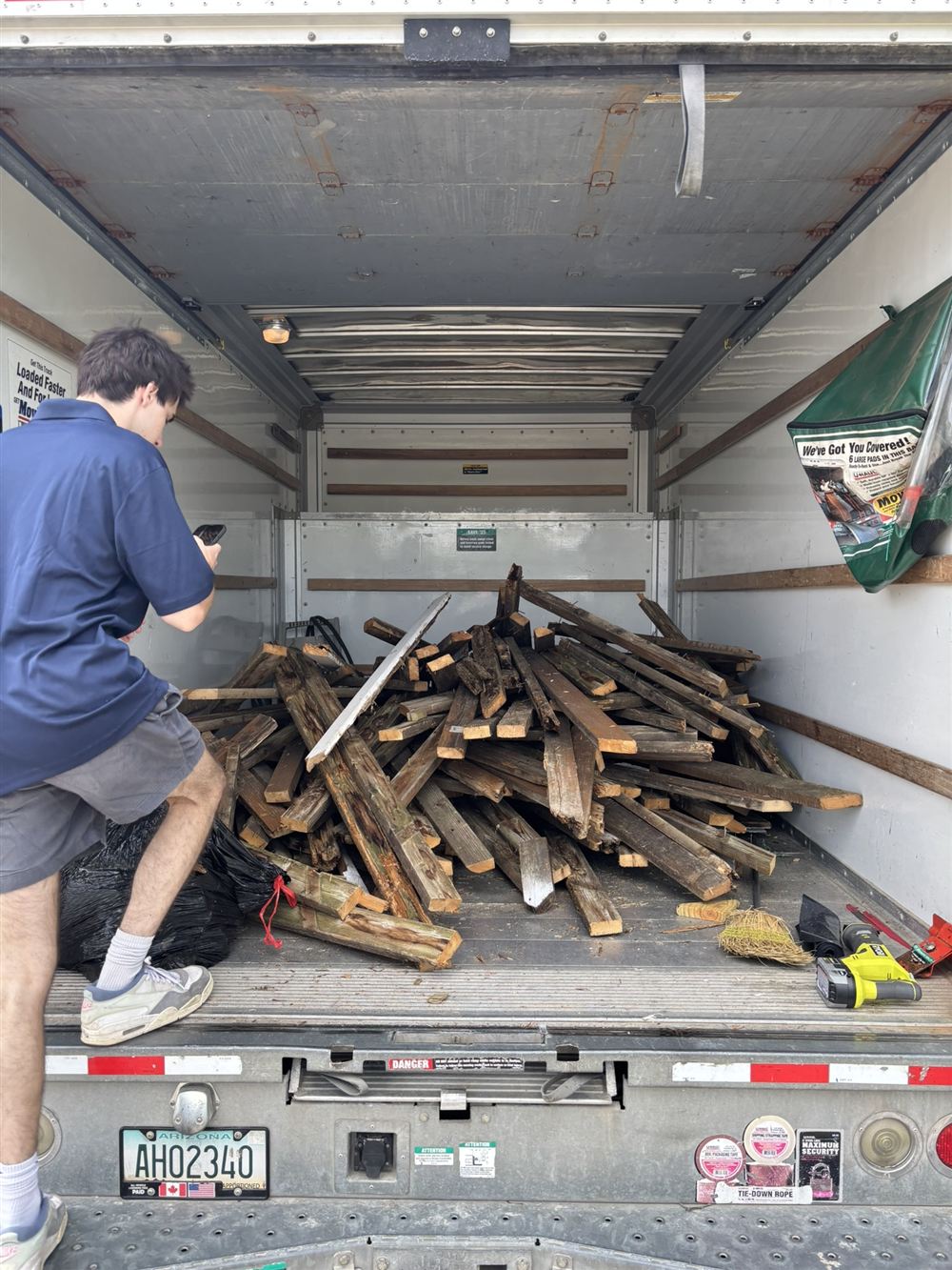 Junkernauts truck loaded with lumber from a deck demolition cleanup